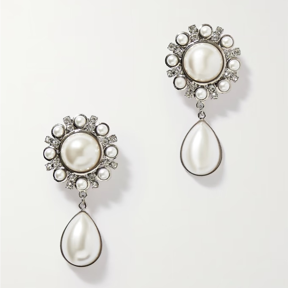 Alessandra Rich Silver and White Pearl Earrings